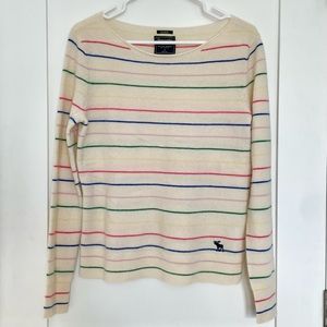 Abercrombie Cream/Rainbow Stripe 100% Cashmere Sweater size Small